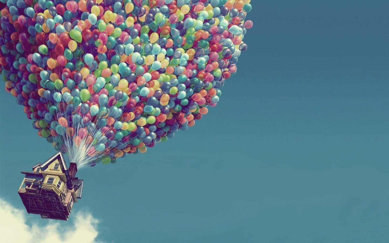 Cute Colorful Flying House And Balloons Wallpaper