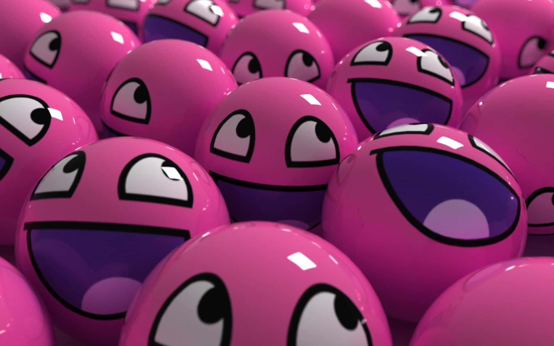 En gruppe af pink æg med ansigter på dem. Wallpaper
