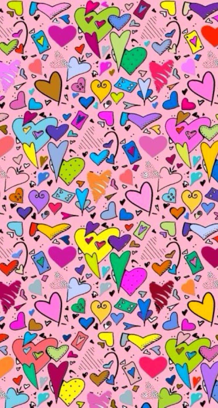 Søde farverige små hjerter fylder tapetet Wallpaper