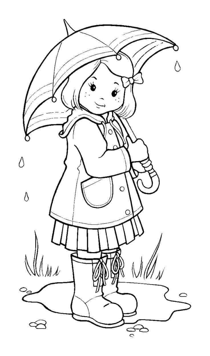 A Girl With An Umbrella Coloring Page