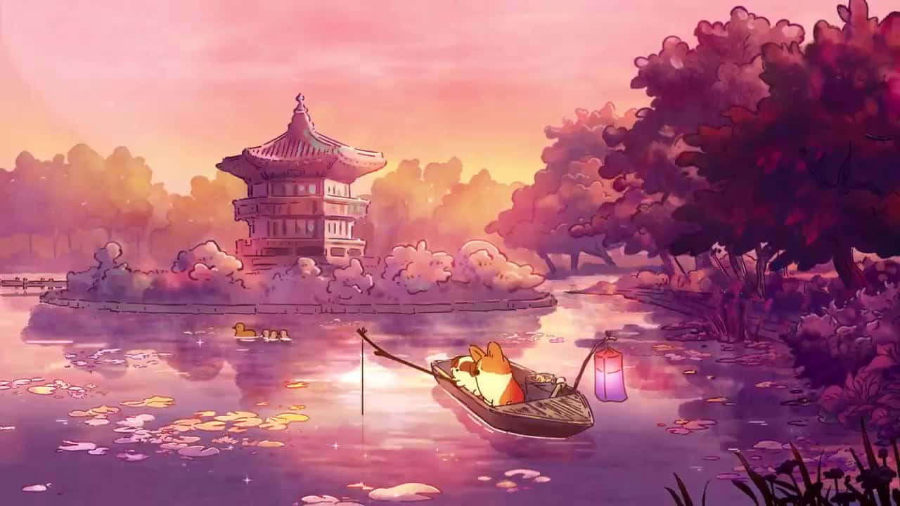 Cute Corgi On Boat Animation Background
