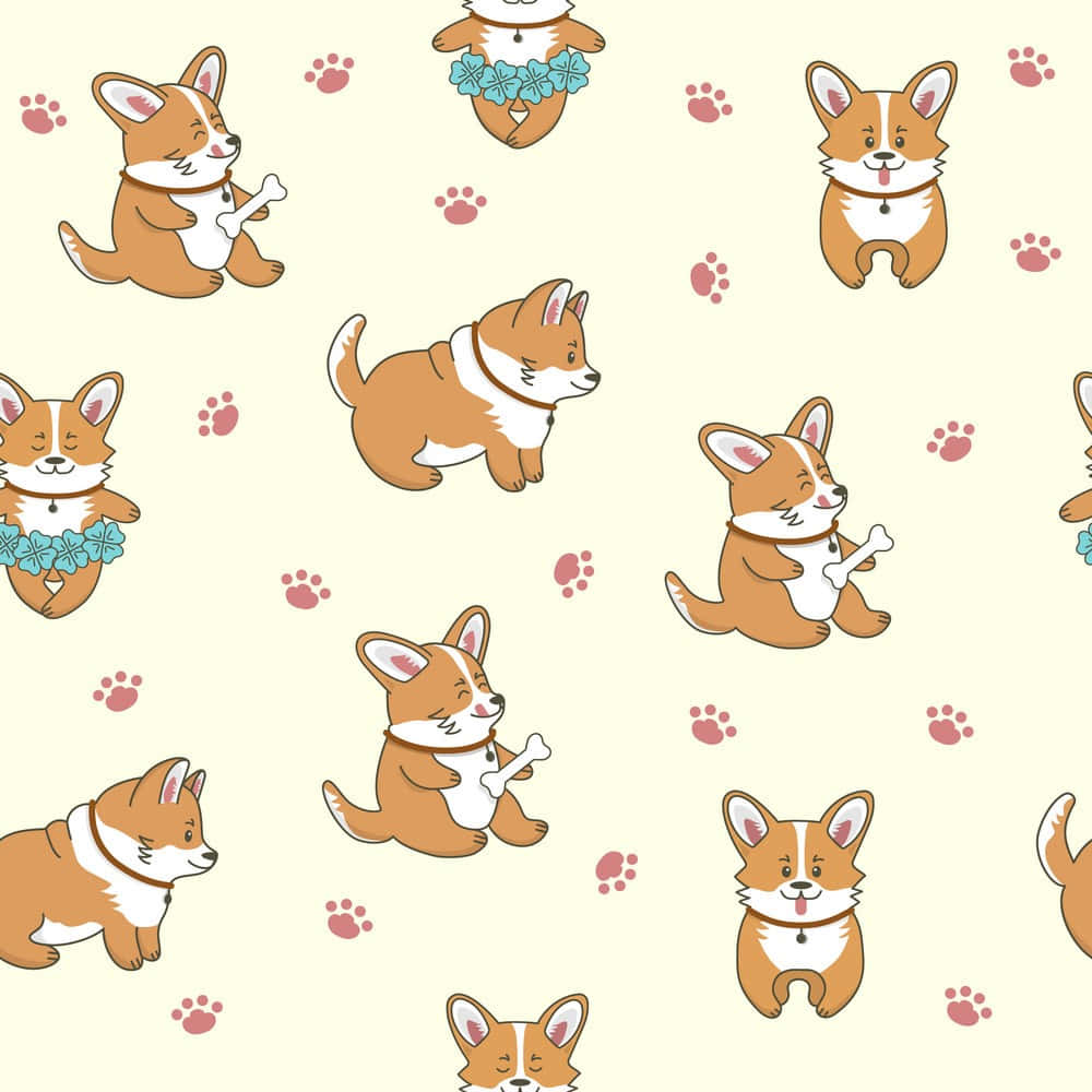 Cute Corgi Seamless Pattern Background