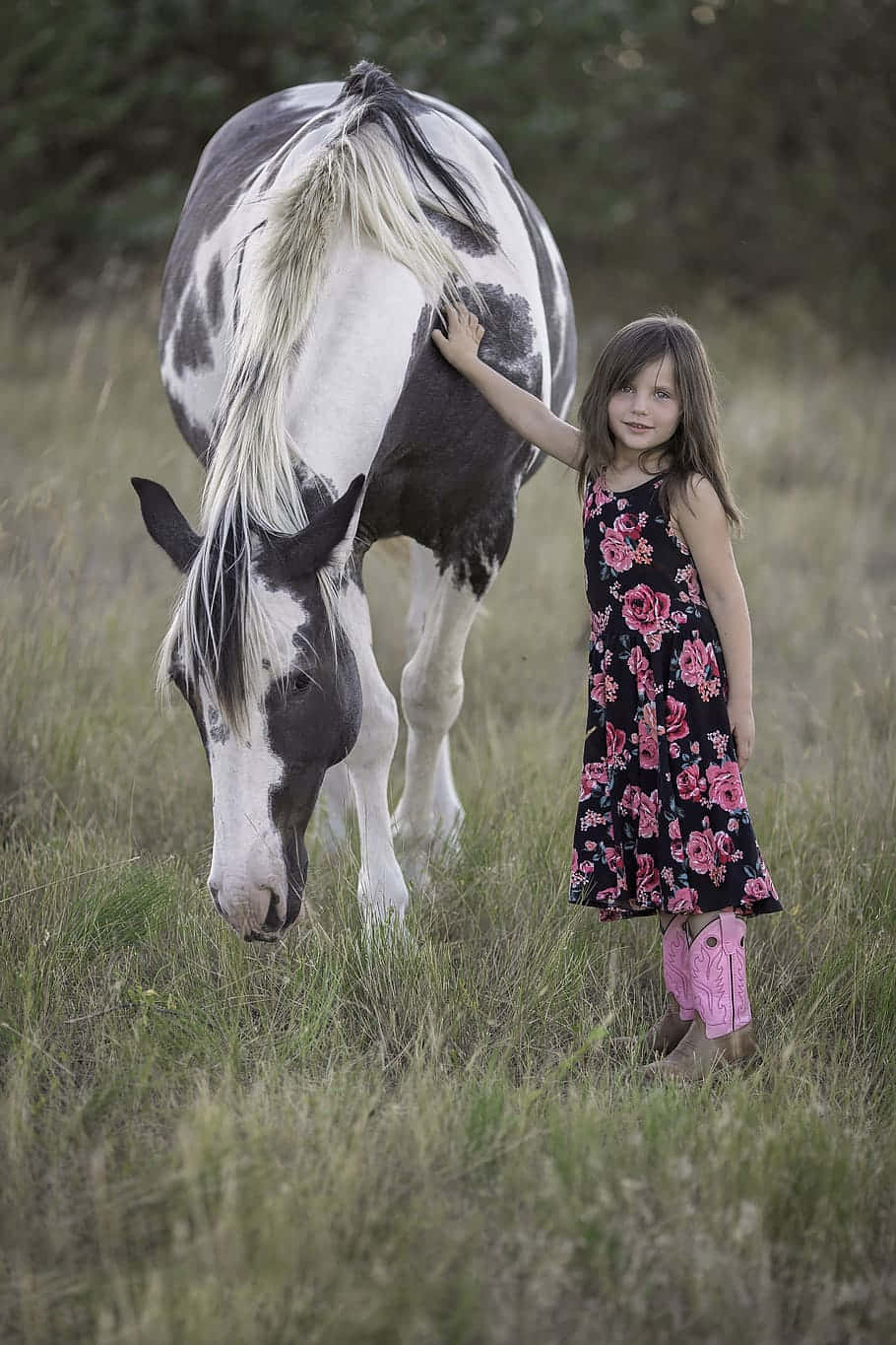 Sød landpige kæledyr Hest på Pink baggrund Wallpaper