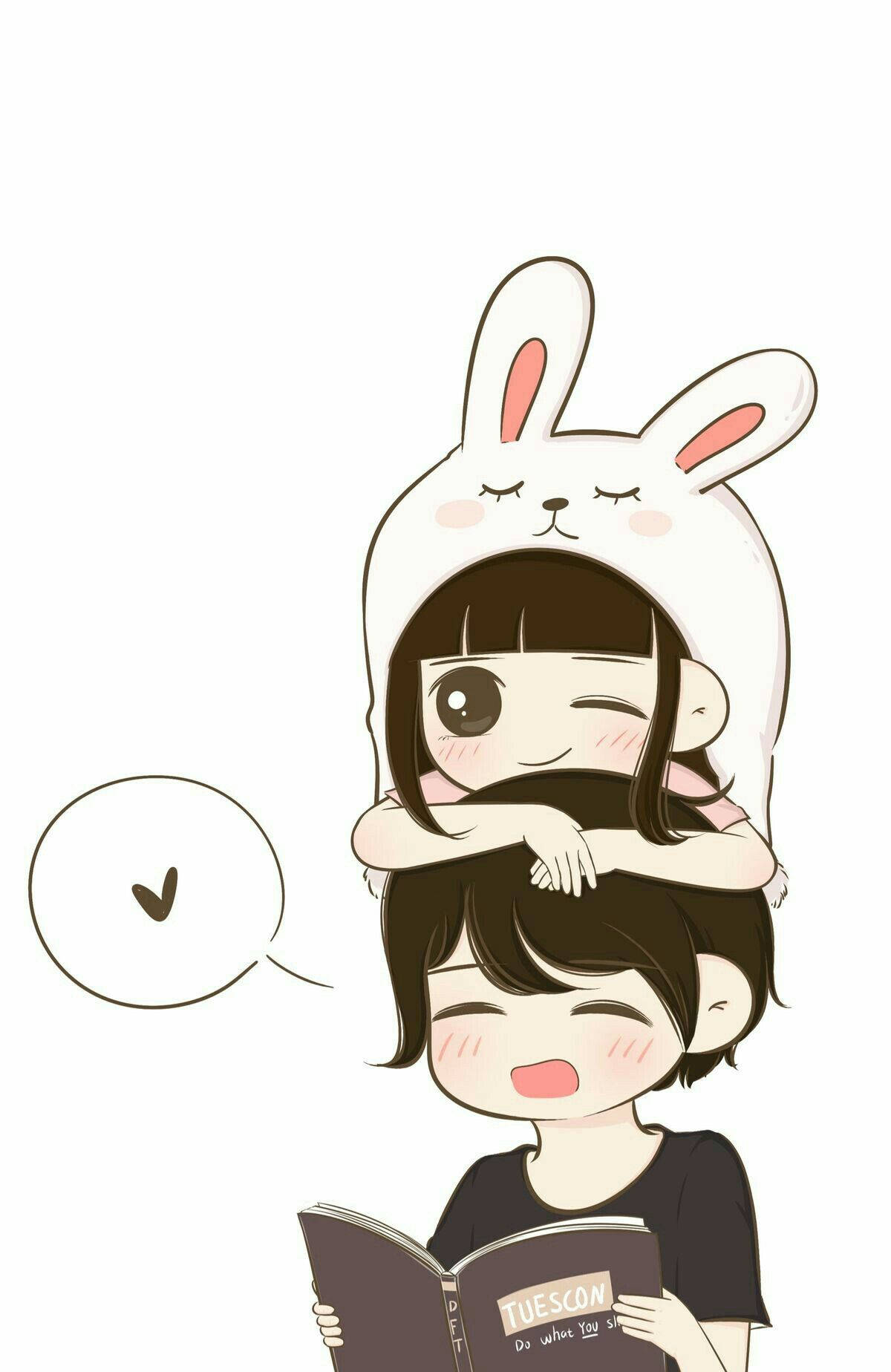 Cute Couple Cartoon And Bunny Wallpaper