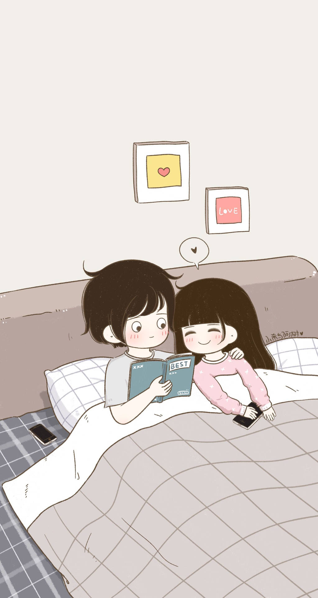 Cute Couple Cartoon Bedroom Book