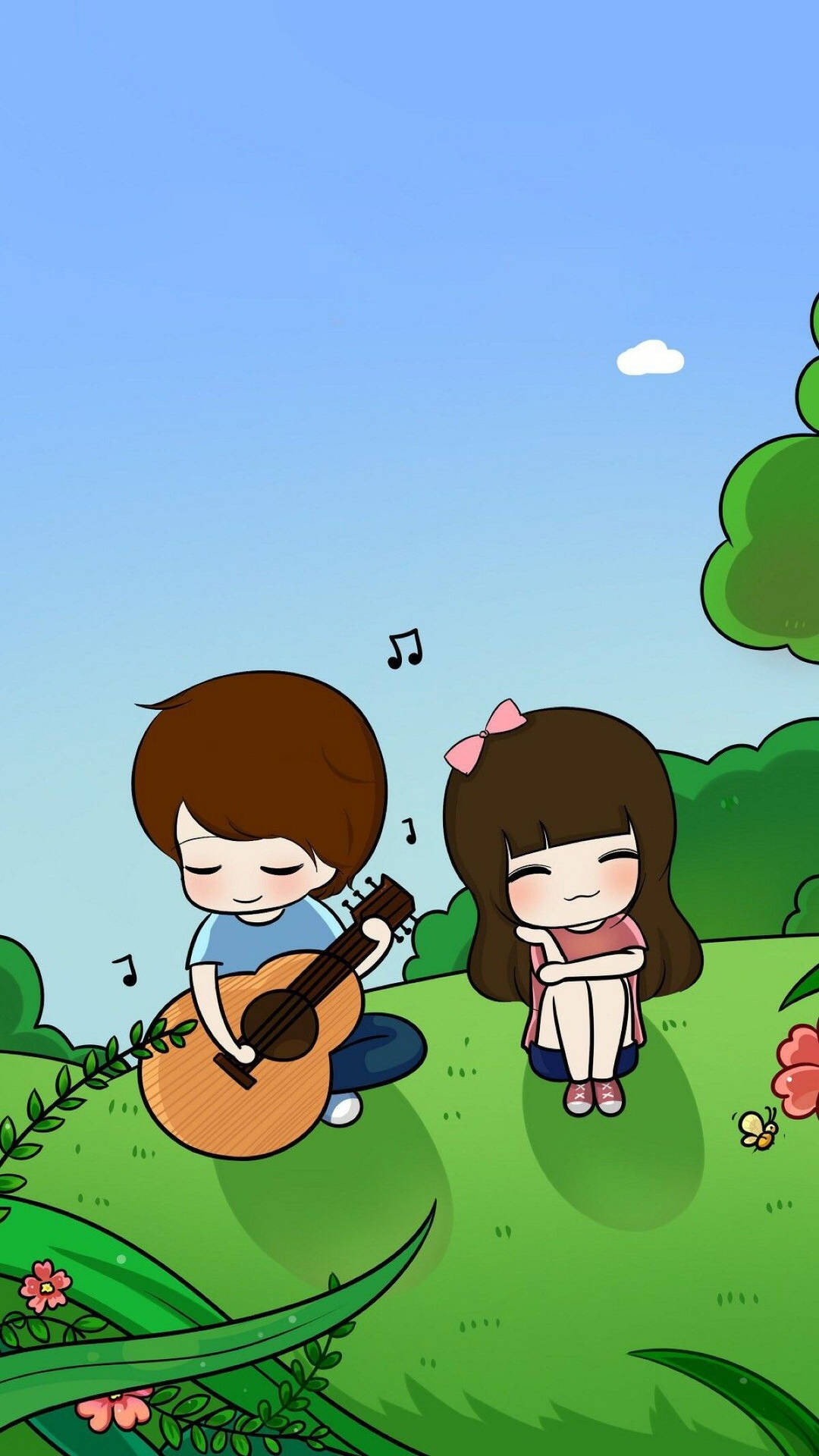 Cute Couple Cartoon Music Guitar