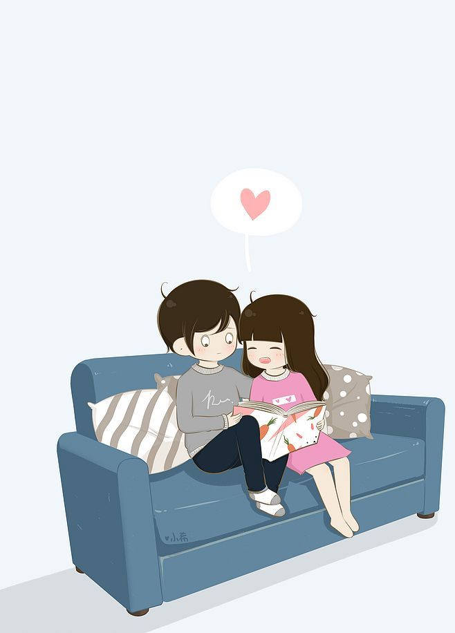 Cute Couple Cartoon On Couch Wallpaper