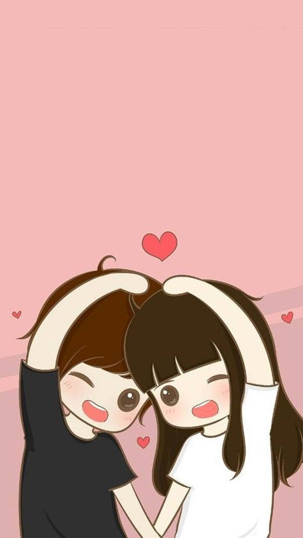 Cute Couple Cartoon Pink Background