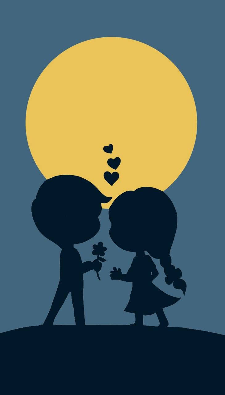 Cute Couple Cartoon Yellow Moon