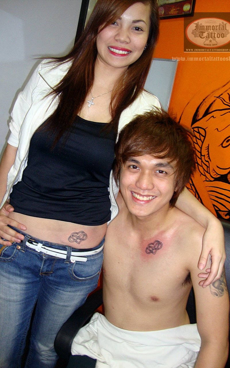 Cute Couple Matching Heart Forever Tattoos