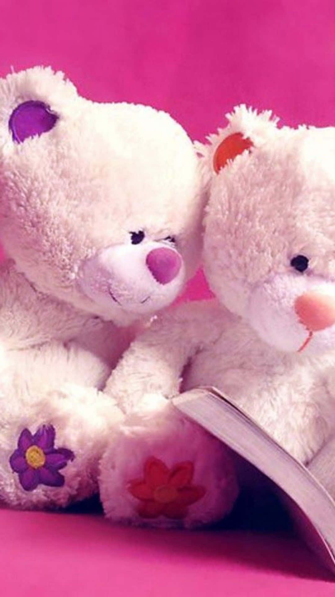 Cute Couple Pink Teddy Bear Valentine's Day Wallpaper