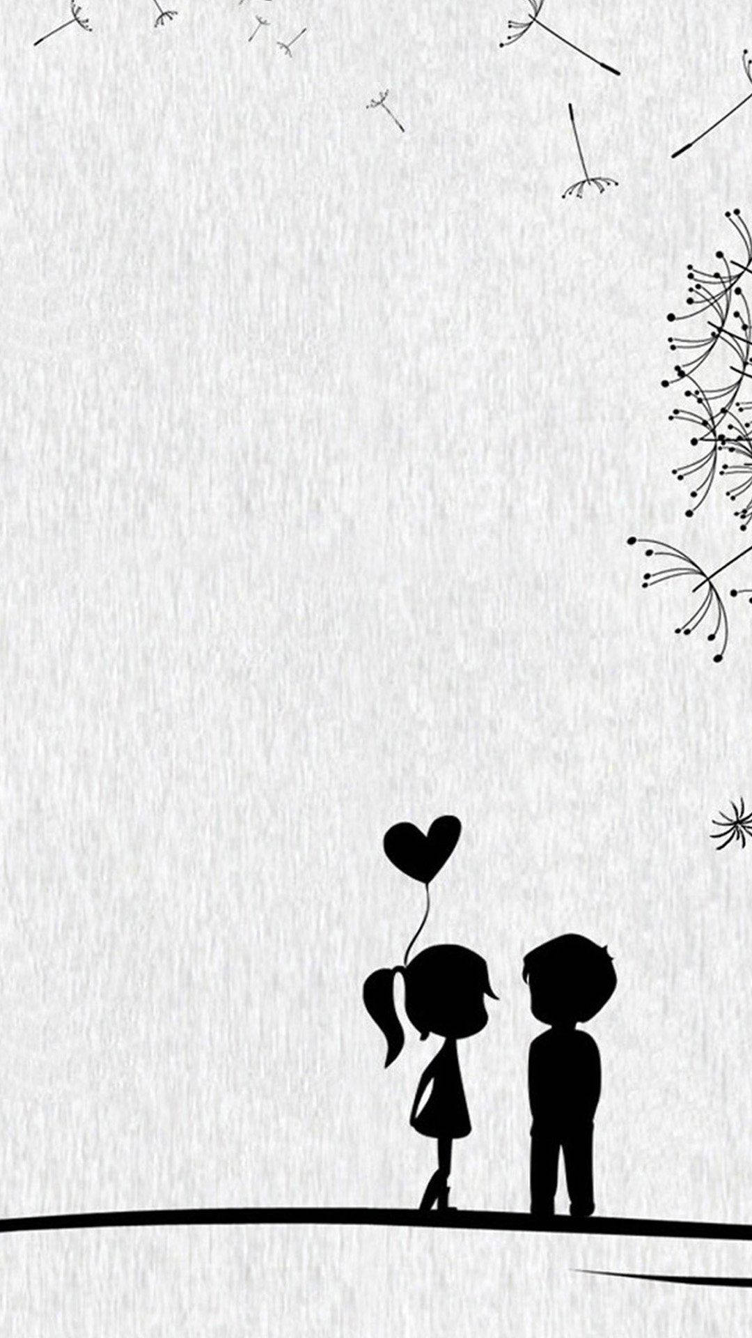 Cute Couple Silhouette With Heart Balloon