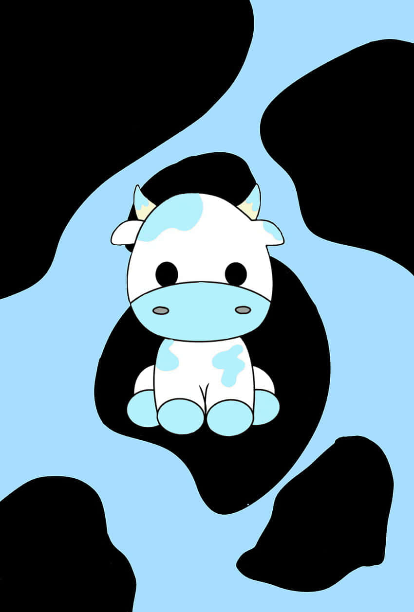 Cute Cow Cartoon Blue Background Wallpaper