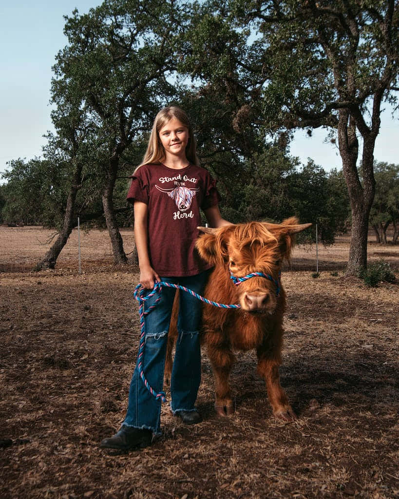 A Girl Standing Next To A Cow