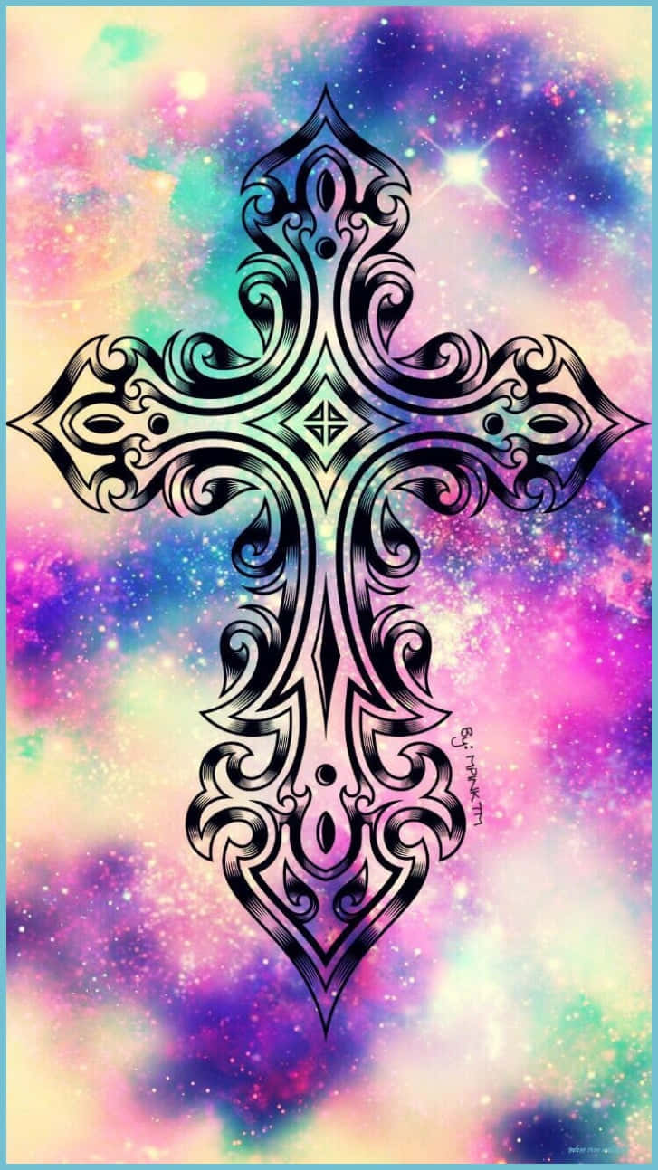 A Cross With A Colorful Background Wallpaper