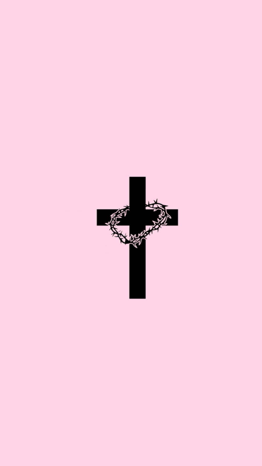 Cute Pink Cross With Crown Of Thorns Wallpaper