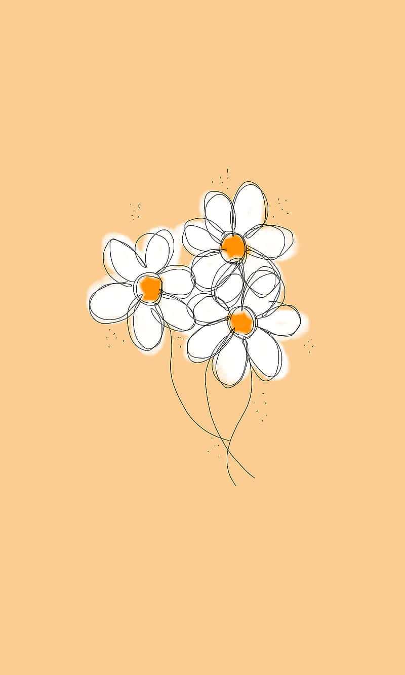 Cute Daisy Flowers Drawing Beige Background Wallpaper