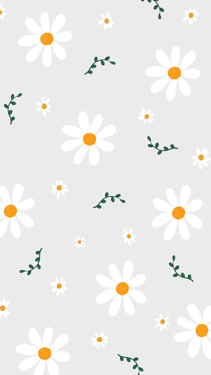 Niedlichesgänseblümchen-blumenmuster Mit Blättern Wallpaper