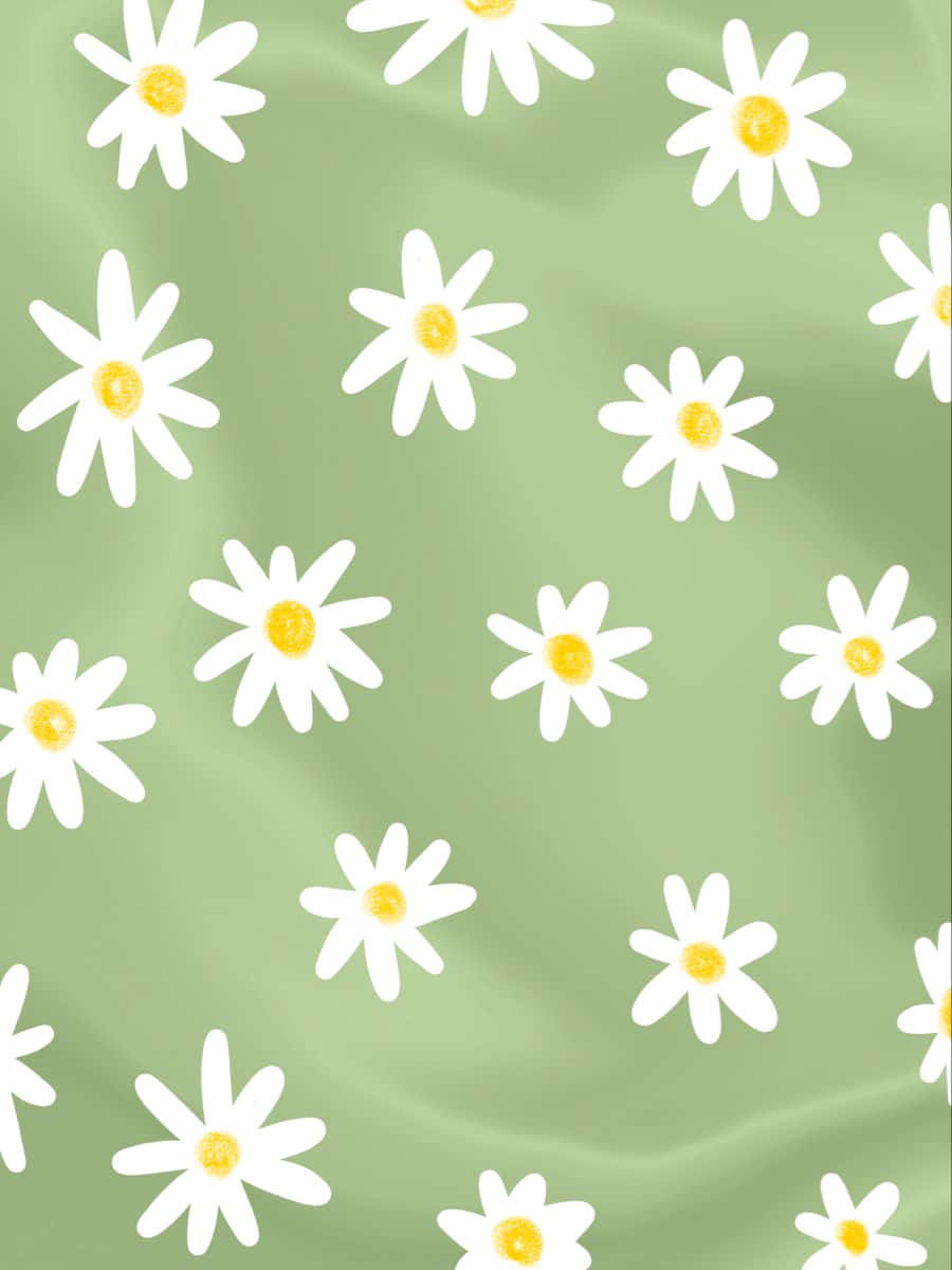 Cute Daisy Green Fabric Pattern Wallpaper