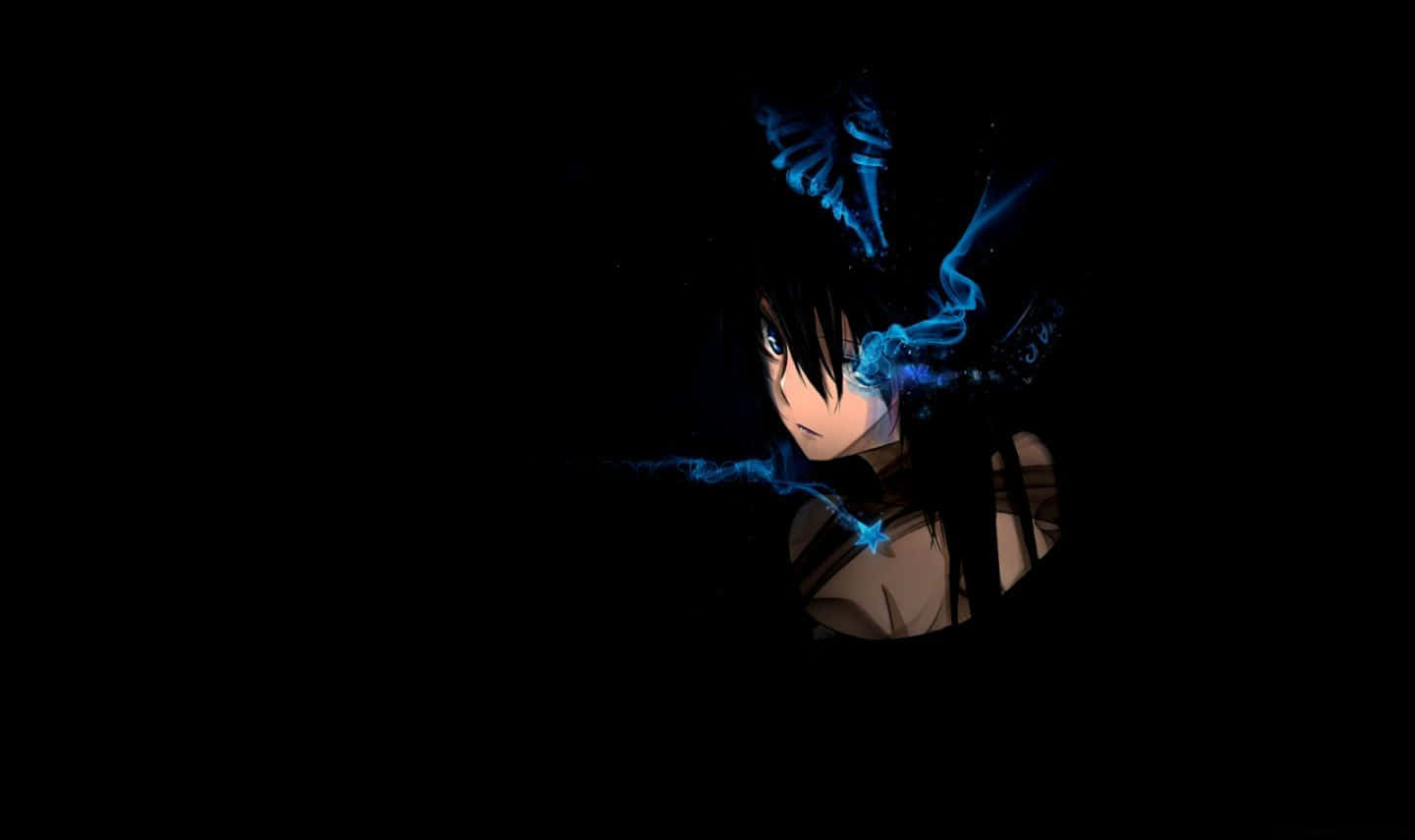 Sød sort anime pige med blå flammehår Wallpaper