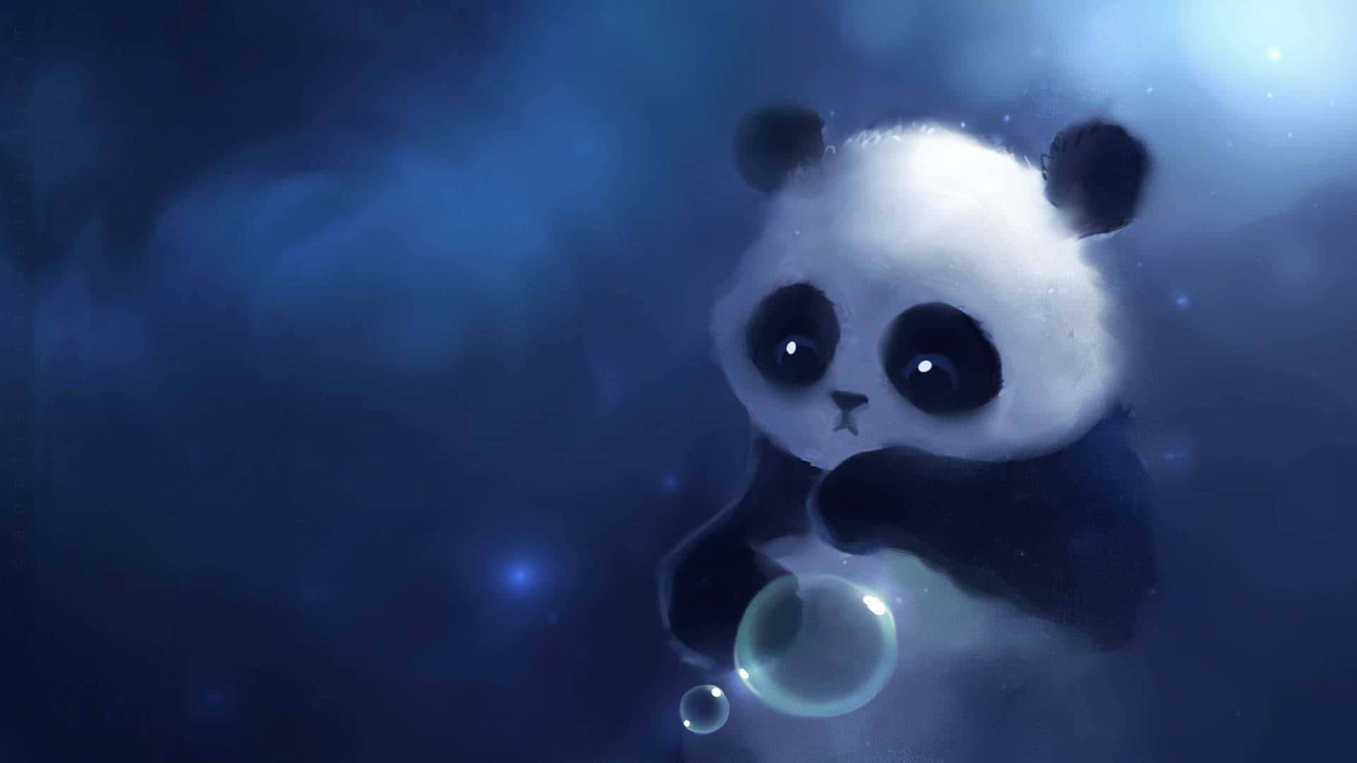 A cute dark blue cartoon character with a cheerful expression. Wallpaper