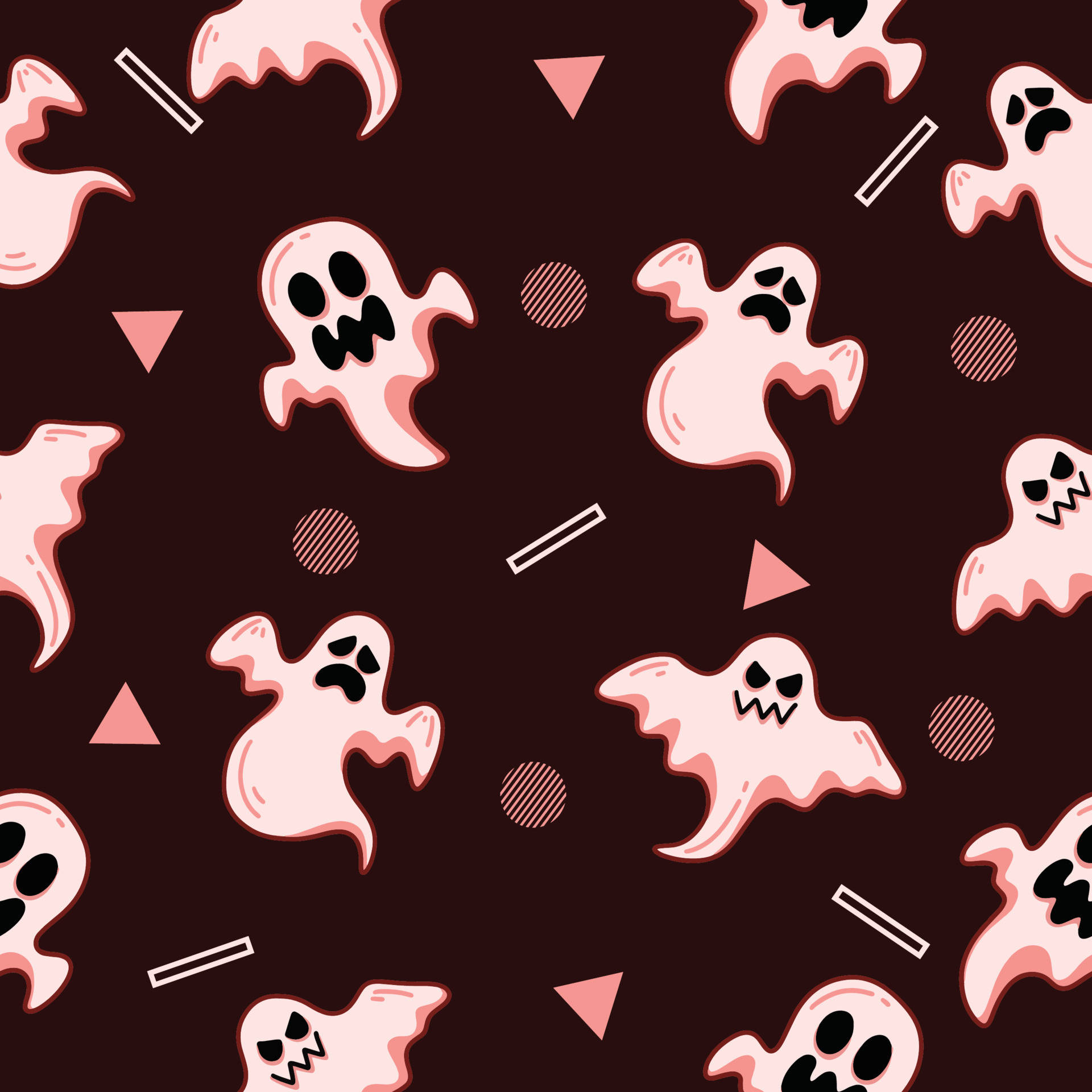 Cute Dark Red Halloween Ghosts Wallpaper
