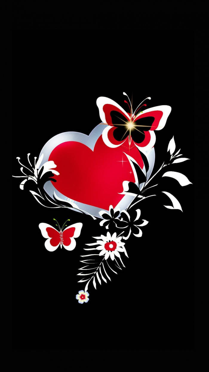 Cute Dark Red Heart And Butterfly Wallpaper