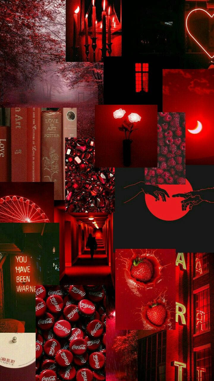Cute Dark Red Night Aesthetic Collage Wallpaper