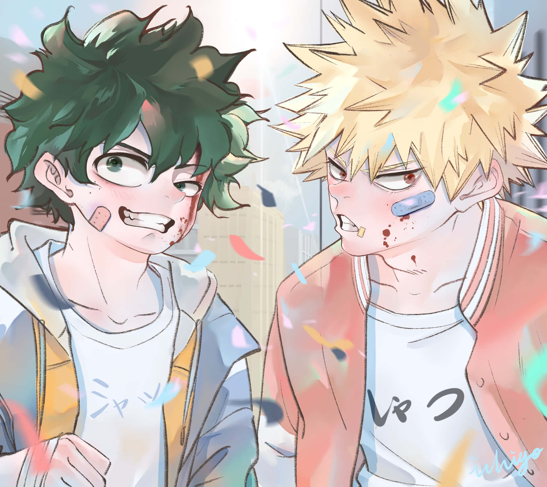 Download Cute Deku And Bakugou Wounded Faces Picture | Wallpapers.com