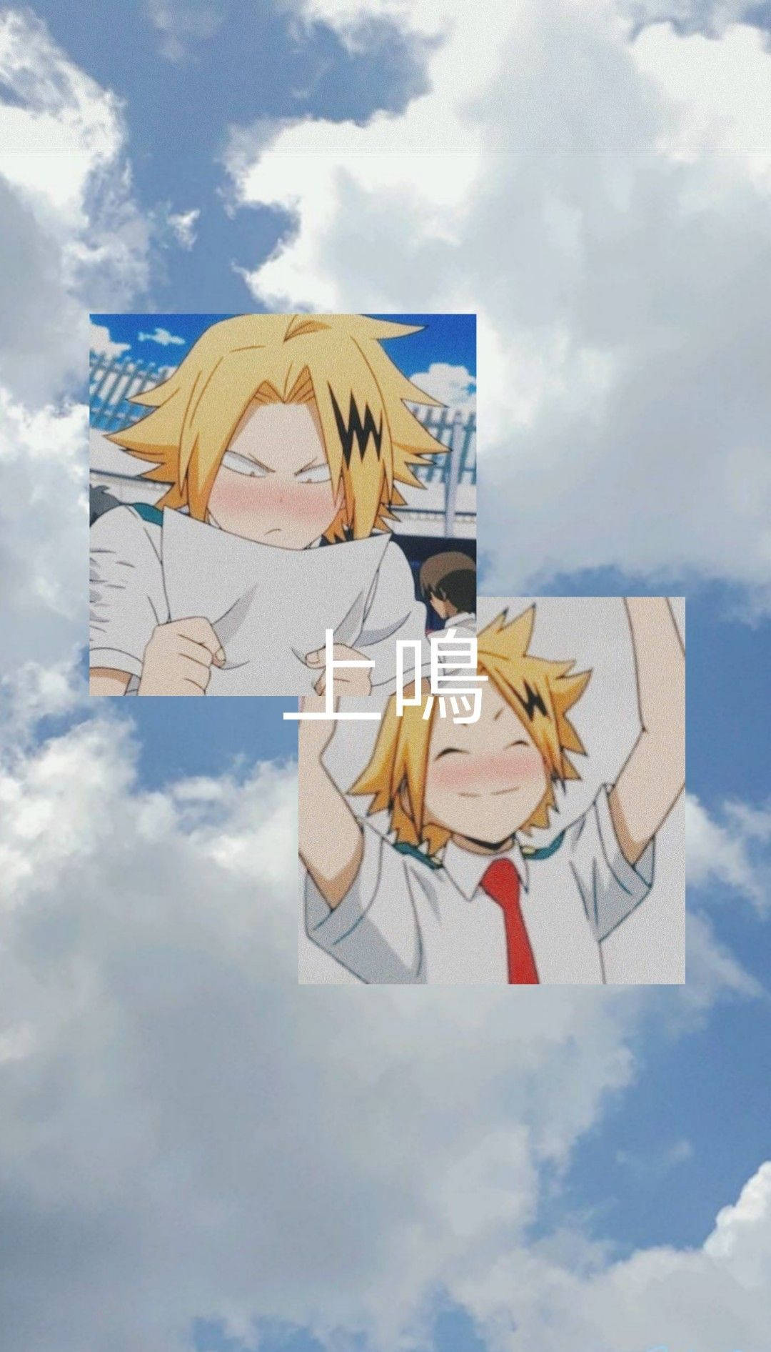 To anime tegn er i himmelen med skyer Wallpaper