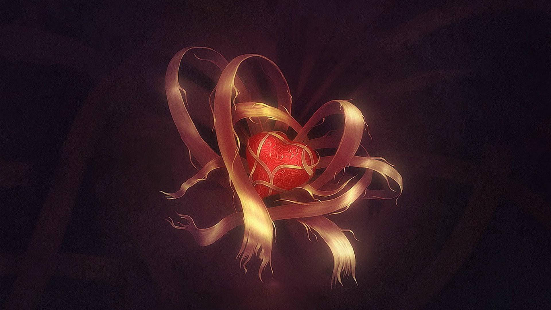 Cute Design Of Glowing Love Heart Wallpaper