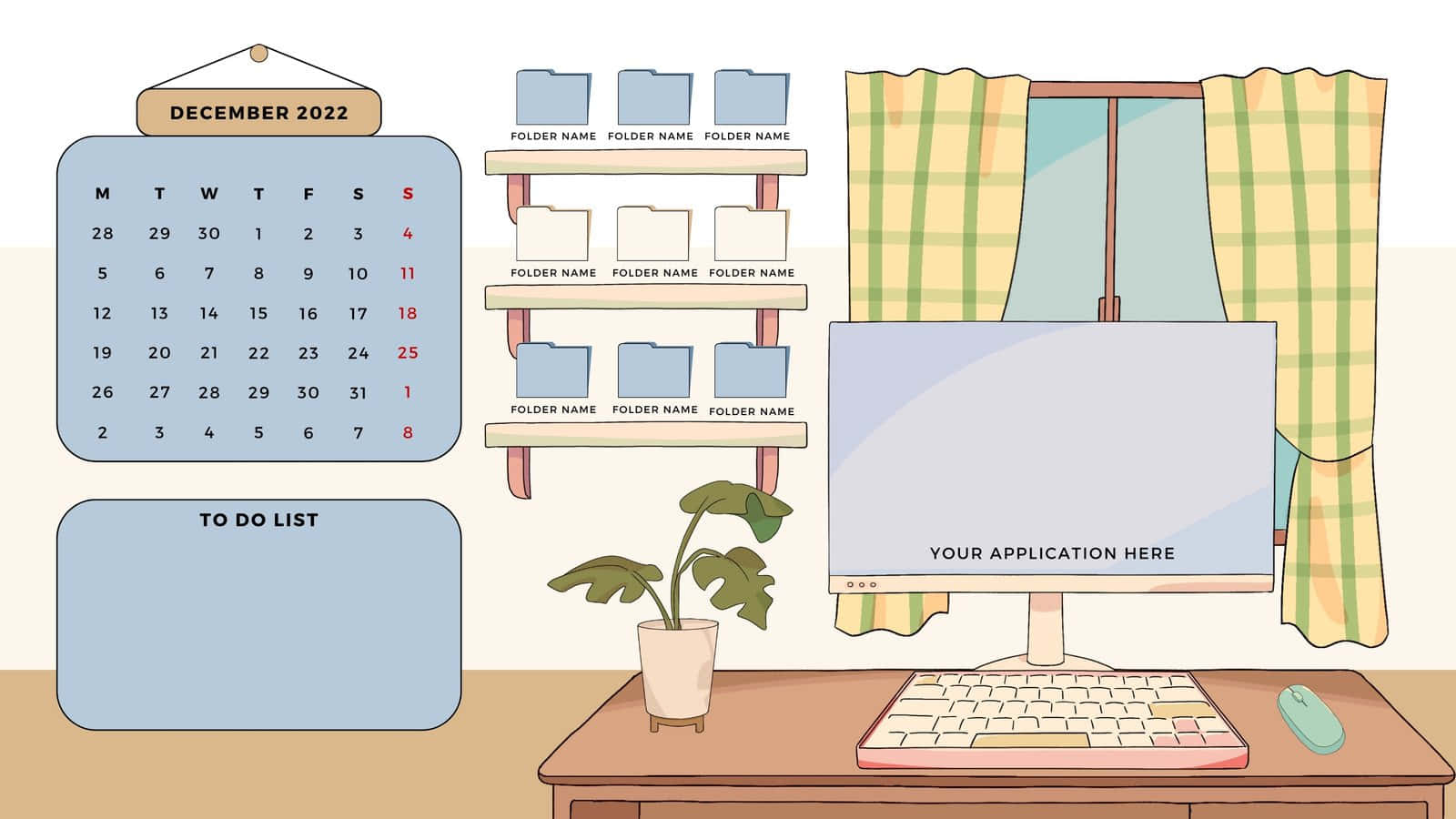 Cute Desktop Organizer Animated Illustration Wallpaper