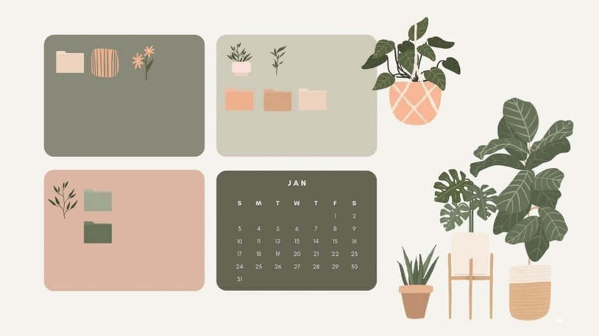 Cute Desktop Organizer Plant Design Wallpaper