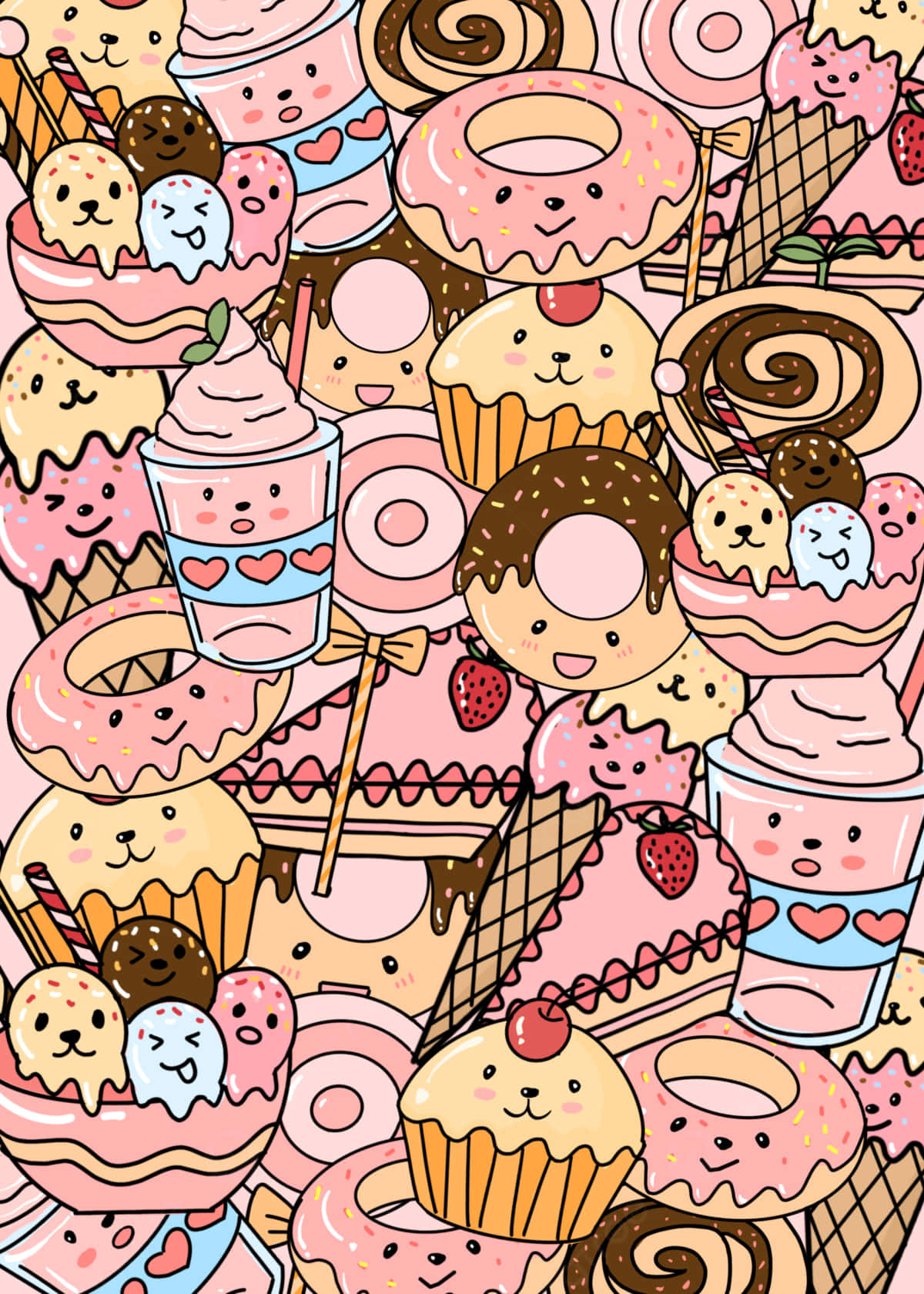 Delicious Overload - Cute Dessert with Colorful Toppings and Sauce Wallpaper