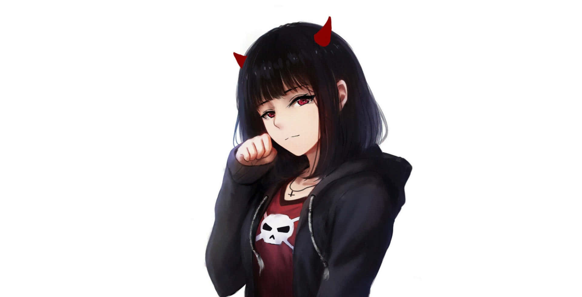 A Girl With Black Hair And Red Horns Wallpaper