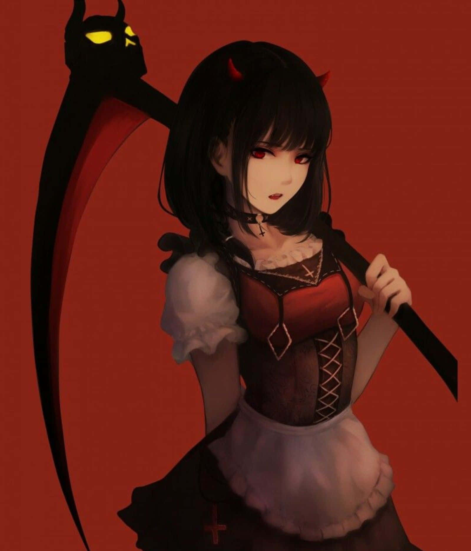 Cute devil girl with horns and a fiery attitude. Wallpaper