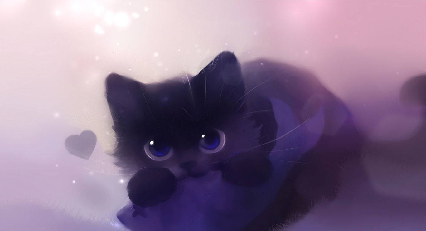 This cute digital painted cat is too adorable! Wallpaper