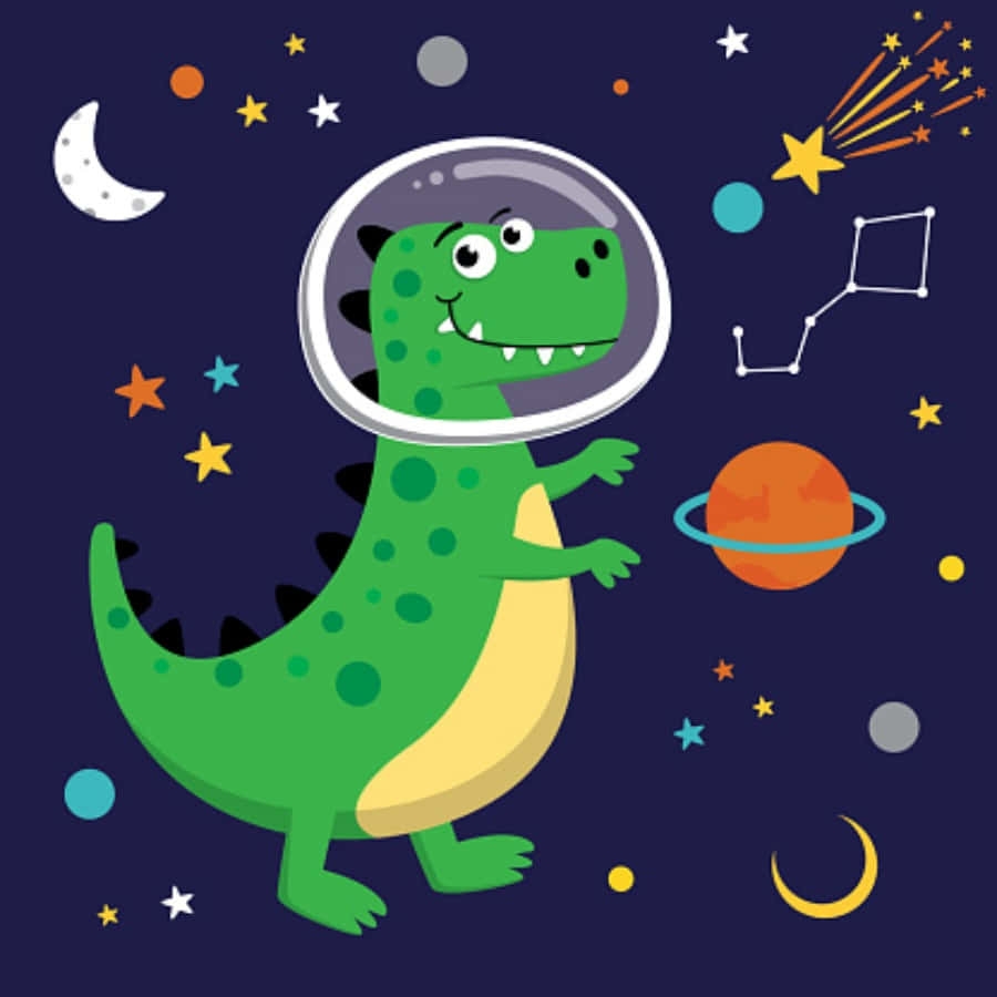 Green Cute Dino Astronaut Picture