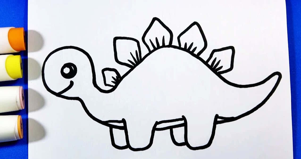 Cute Dino Stegosaurus Line Illustration Wallpaper