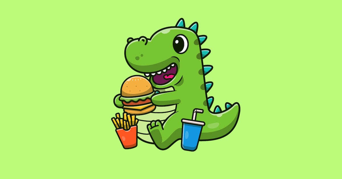 Cute Dino With Burger And Fries Wallpaper