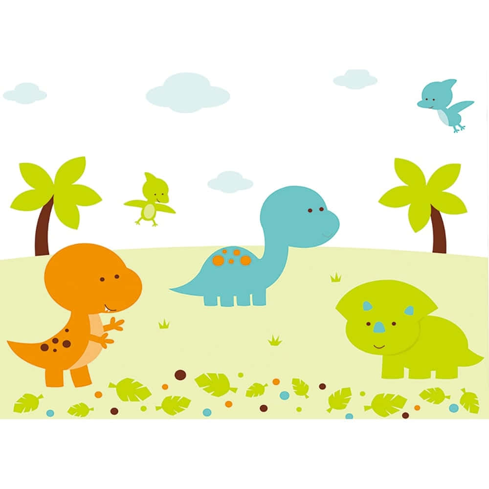 Adorable Cartoon Dinosaur on a Colorful Background