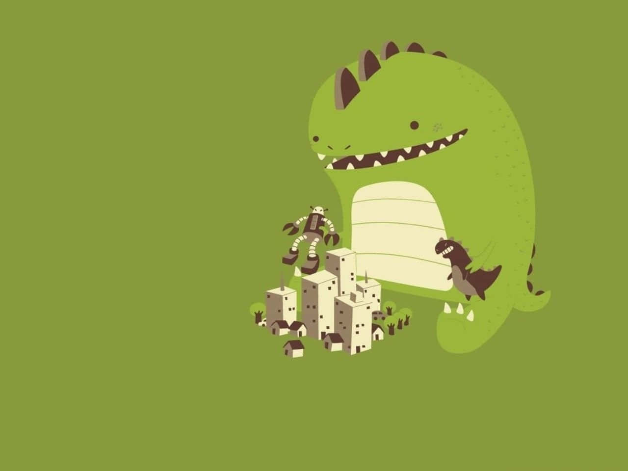 A Green Dinosaur With A City In The Background Wallpaper