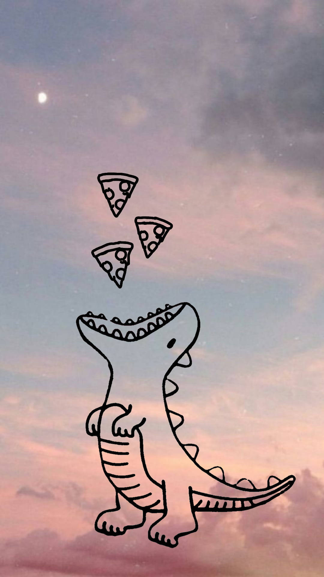 Cute Dinosaur Eating Pizza On Sky Wallpaper