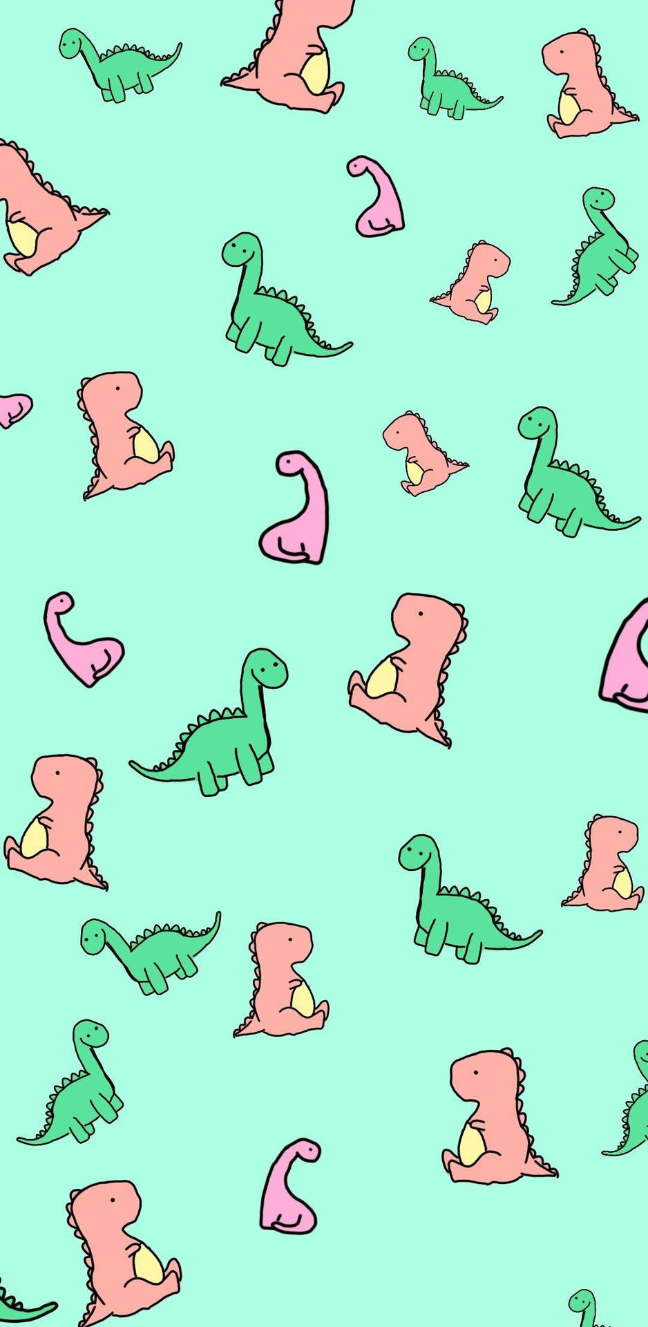 Et sødt dinosaur mønster med pink og grønne dinosauer Wallpaper