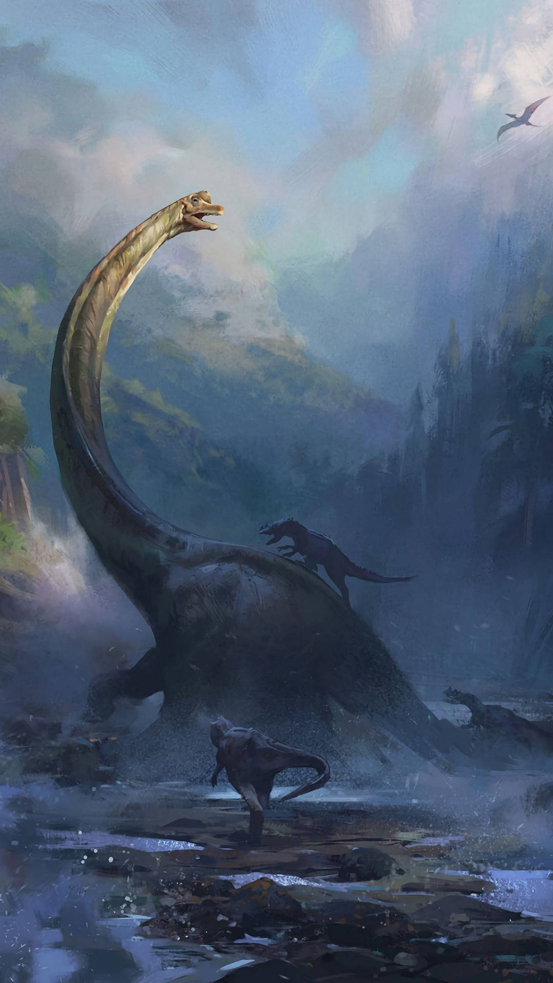 Enmålning Av En Dinosaurie I Vattnet Wallpaper