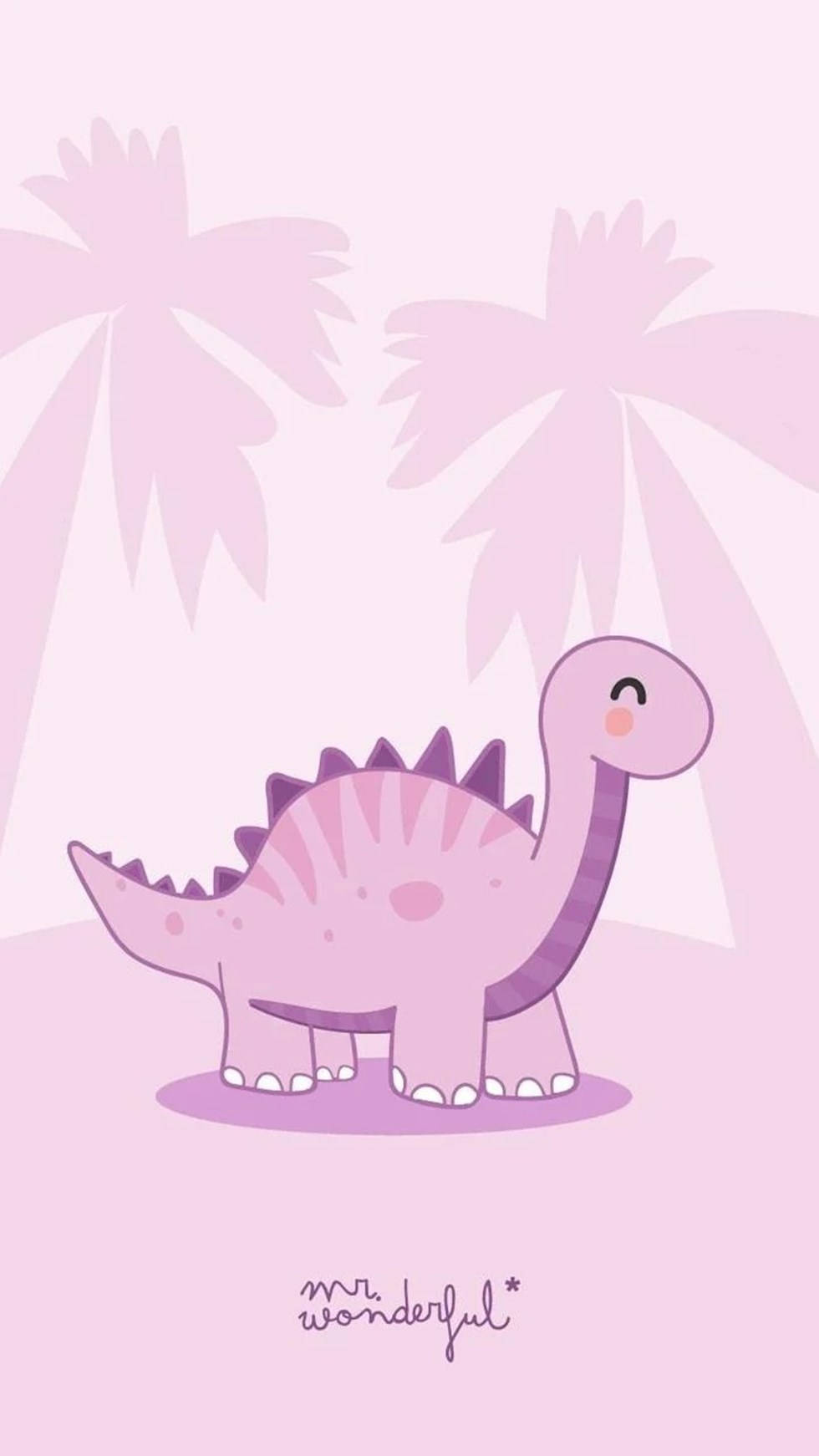 En sød dinosaur over en iphone skærm. Wallpaper