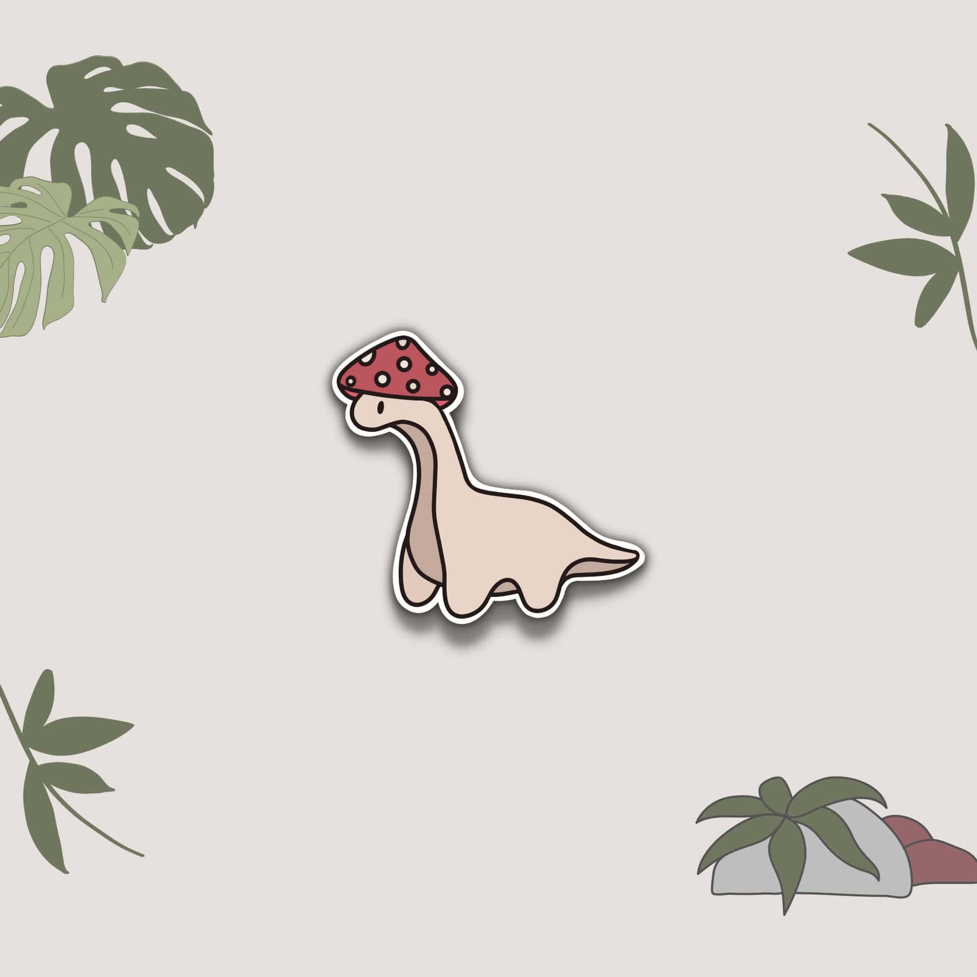 Cute Dinosaur Mushroom Hat Illustration Wallpaper