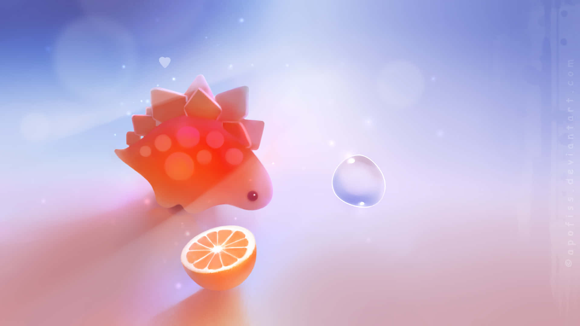 Cute Dinosaur Orange Slice Bubble Wallpaper
