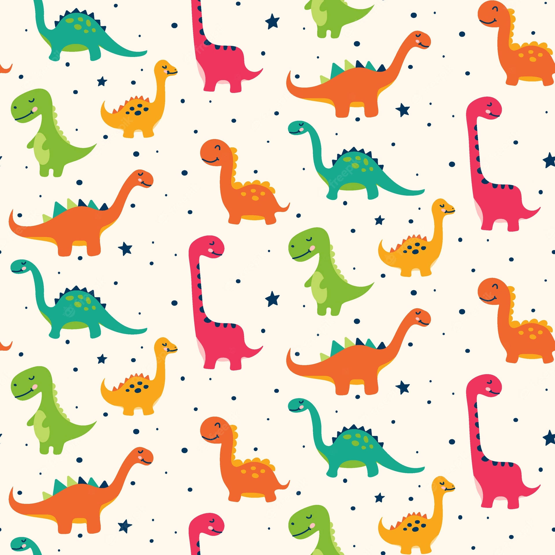 Encharmerande Illustration Av Ett Gulligt Dinosauriemönster. Wallpaper
