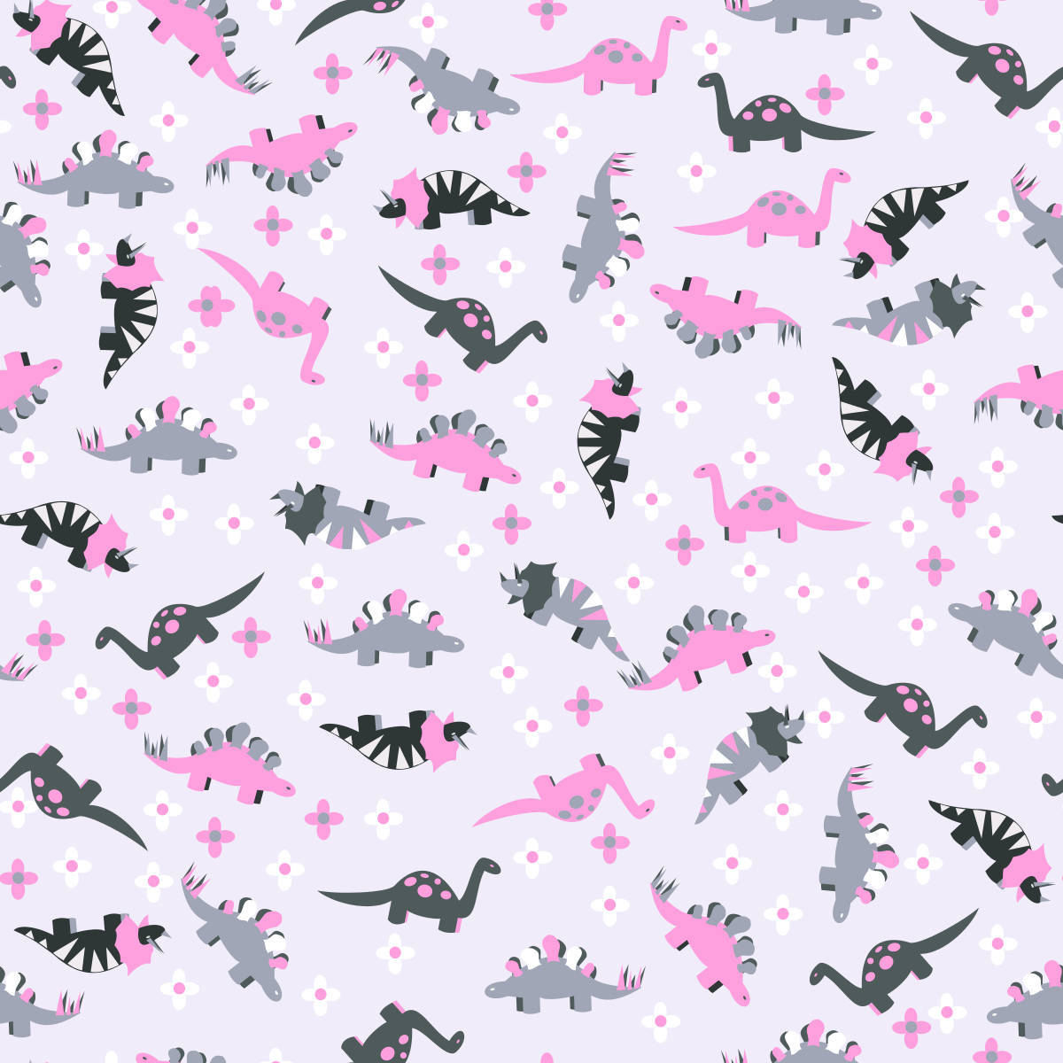 A deceptively intricate pattern of cute dinosaurs on a pastel pink background. Wallpaper